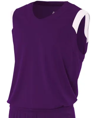 N2340 A4 Adult Moisture Management V-neck Muscle PURPLE/ WHITE