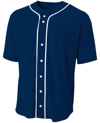 N4184 A4 Adult Short Sleeve Full Button Baseball T in Navy