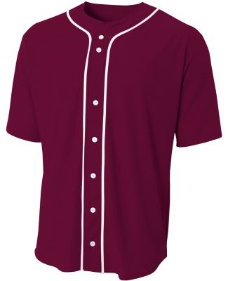 N4184 A4 Adult Short Sleeve Full Button Baseball T in Maroon
