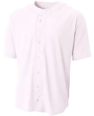 N4184 A4 Adult Short Sleeve Full Button Baseball T WHITE