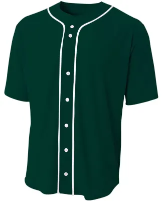 N4184 A4 Adult Short Sleeve Full Button Baseball T FOREST GREEN