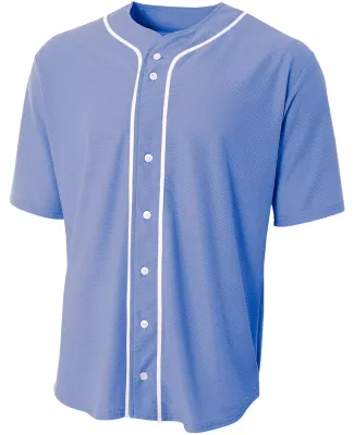 N4184 A4 Adult Short Sleeve Full Button Baseball T LIGHT BLUE