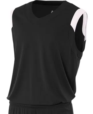 NB2340 A4 Youth Moisture Management V-neck Muscle BLACK/ WHITE