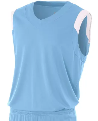 NB2340 A4 Youth Moisture Management V-neck Muscle LT BLUE/ WHITE