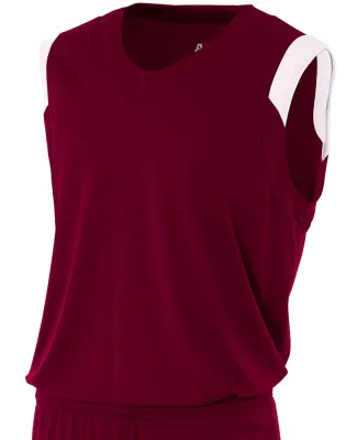 NB2340 A4 Youth Moisture Management V-neck Muscle MAROON/ WHITE