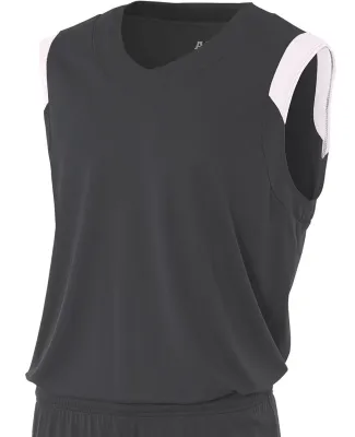 NB2340 A4 Youth Moisture Management V-neck Muscle GRAPHITE/ WHITE