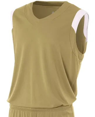 NB2340 A4 Youth Moisture Management V-neck Muscle VEGAS GOLD/ WHT