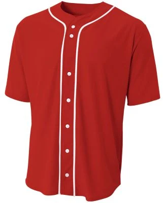 NB4184 A4 Youth Short Sleeve Full Button Baseball  in Scarlet red