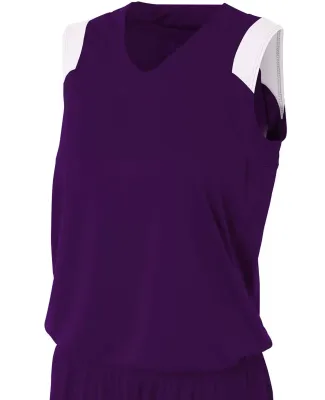 NW2340 A4 Moisture Management V-neck Muscle PURPLE/ WHITE