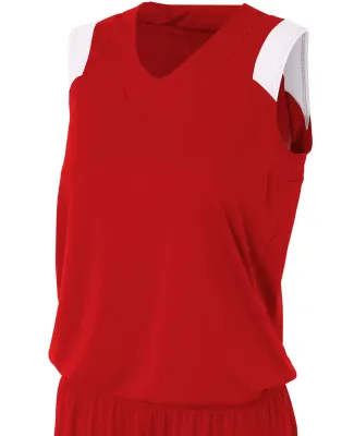 NW2340 A4 Moisture Management V-neck Muscle SCARLET/ WHITE