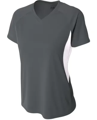 NW3223 A4 Women's Color Blocked Performance V-Neck GRAPHITE/ WHITE