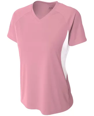NW3223 A4 Women's Color Blocked Performance V-Neck PINK/ WHITE