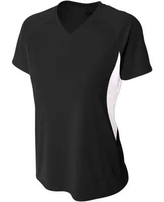 NW3223 A4 Women's Color Blocked Performance V-Neck BLACK/ WHITE