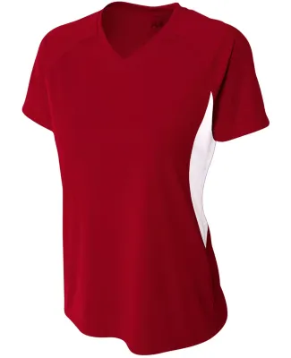 NW3223 A4 Women's Color Blocked Performance V-Neck CARDINAL/ WHITE