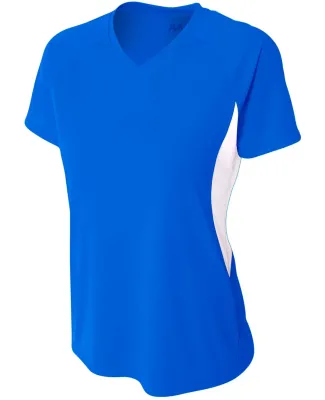 NW3223 A4 Women's Color Blocked Performance V-Neck ROYAL/ WHITE
