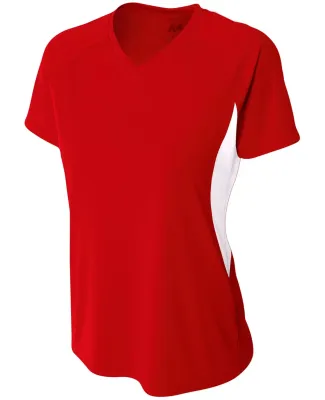 NW3223 A4 Women's Color Blocked Performance V-Neck SCARLET/ WHITE