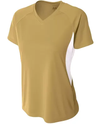 NW3223 A4 Women's Color Blocked Performance V-Neck VEGAS GOLD/ WHT