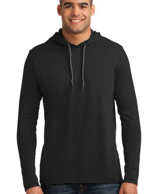 987 Anvil Ringspun Long-Sleeve Hooded T-Shirt BLACK/ DARK GREY