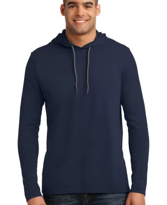 Anvil 987 by Gildan Long-Sleeve Hooded T-Shirt in Navy/ dark grey