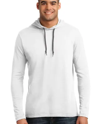 Anvil 987 by Gildan Long-Sleeve Hooded T-Shirt in White/ dark grey