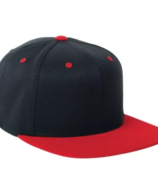 110F Flexfit Wool Blend Flat Bill Snapback Cap  in Black/ red