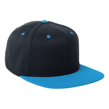 110F Flexfit Wool Blend Flat Bill Snapback Cap  in Black/ teal