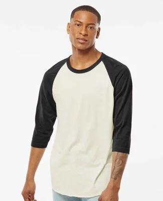 Tultex 0245TC Unisex Fine Jersey Raglan Tee in Vintage white/ black