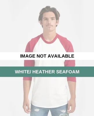 Tultex 0245TC Unisex Fine Jersey Raglan Tee White/ Heather Seafoam