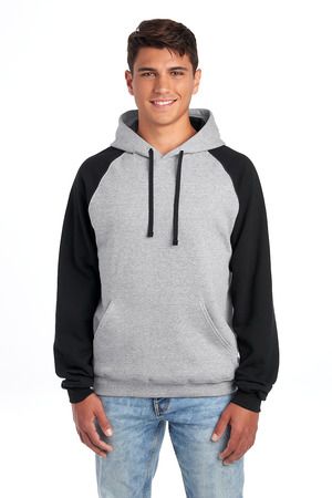 96CR JERZEES - Nublend® Colorblocked Hooded Pullo in Oxford/ black