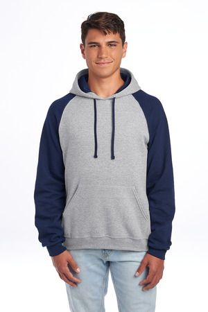 96CR JERZEES - Nublend® Colorblocked Hooded Pullo in Oxford/ j. navy