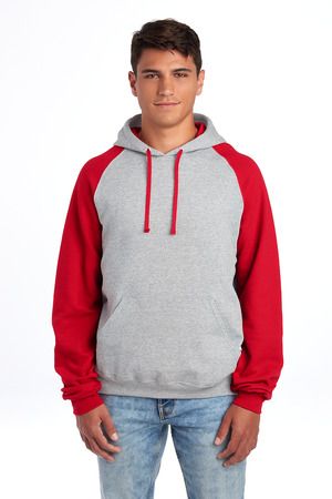 96CR JERZEES - Nublend® Colorblocked Hooded Pullo in Oxford/ true red