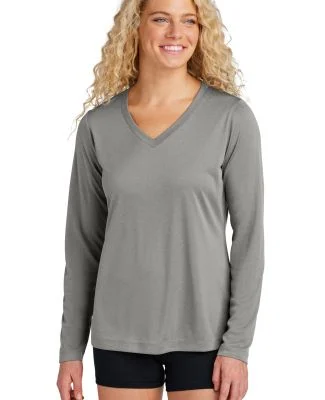 LST353LS Sport-Tek® Ladies Long Sleeve V-Neck Com in Gryconhthr