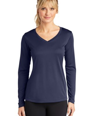 LST353LS Sport-Tek® Ladies Long Sleeve V-Neck Com in True navy