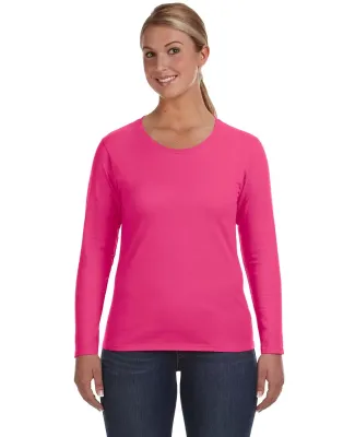884L Anvil Missy Fit Ringspun Long Sleeve T-Shirt in Hot pink