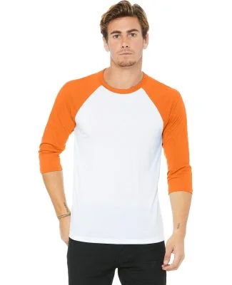 BELLA+CANVAS 3200 Unisex Baseball Tee WHT/ NEON ORANGE