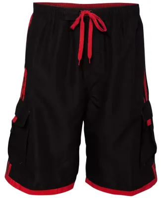 B9401 Burnside Swim Striped Board Shorts Black/ Red