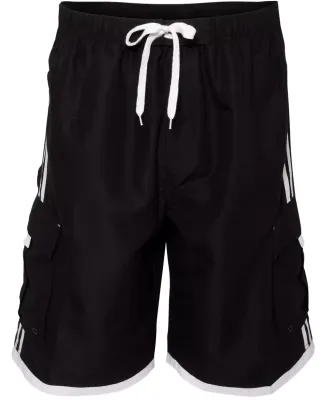 B9401 Burnside Swim Striped Board Shorts Black/ White