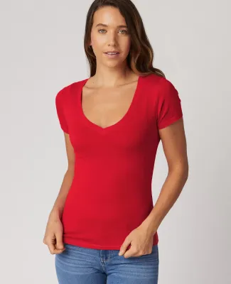 LC1125 Cotton Heritage Juniors V-Neck Tee in Red