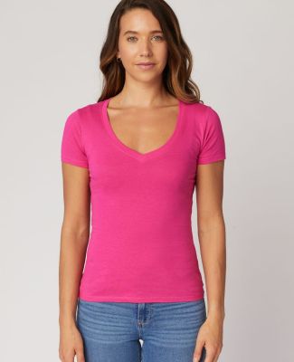 LC1125 Cotton Heritage Juniors V Neck T Shirts in Hot pink (discontinued)