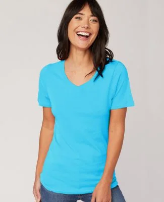 HC1125 Cotton Heritage Womens V Neck T Shirts in Pacific blue (discontinued)