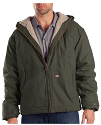 Dickies Workwear TJ350T 8.5 oz. Sanded Duck Sherpa Lined Hooded Jacket BLACK OLIVE