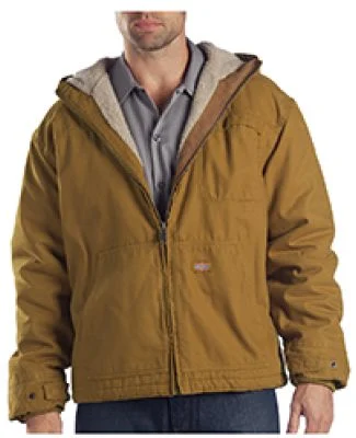 Dickies Workwear TJ350T 8.5 oz. Sanded Duck Sherpa Lined Hooded Jacket BROWN DUCK