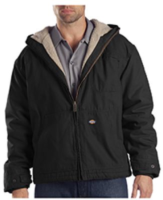 Dickies Workwear TJ350T 8.5 oz. Sanded Duck Sherpa Lined Hooded Jacket BLACK