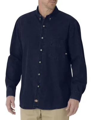 Dickies Workwear WL300T Unisex Tall Long-Sleeve Button-Down Denim Shirt RINSED INDIGO