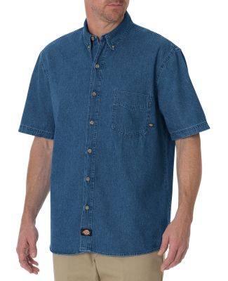 Dickies Workwear WS300T Men's Tall Short-Sleeve Denim Shirt STONEWASH INDIGO