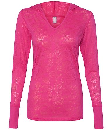 8254 J. America - Women's Jersey Burnout Hooded Pullover T-Shirt Wildberry front view