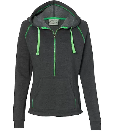 8876 J. America - Women's 1/2 Zip Triblend Hooded Sweatshirt Neon Green front view