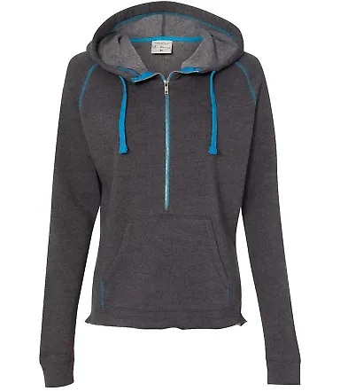 8876 J. America - Women's 1/2 Zip Triblend Hooded Sweatshirt Electric Blue front view