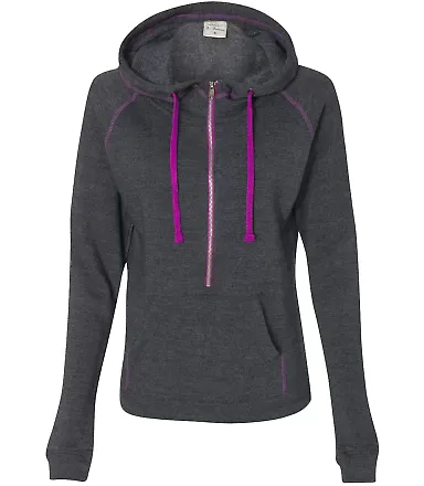 8876 J. America - Women's 1/2 Zip Triblend Hooded Sweatshirt Magenta front view