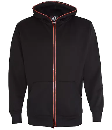 197 8668 Glow Full Zip Hood Black/ Electric Red front view